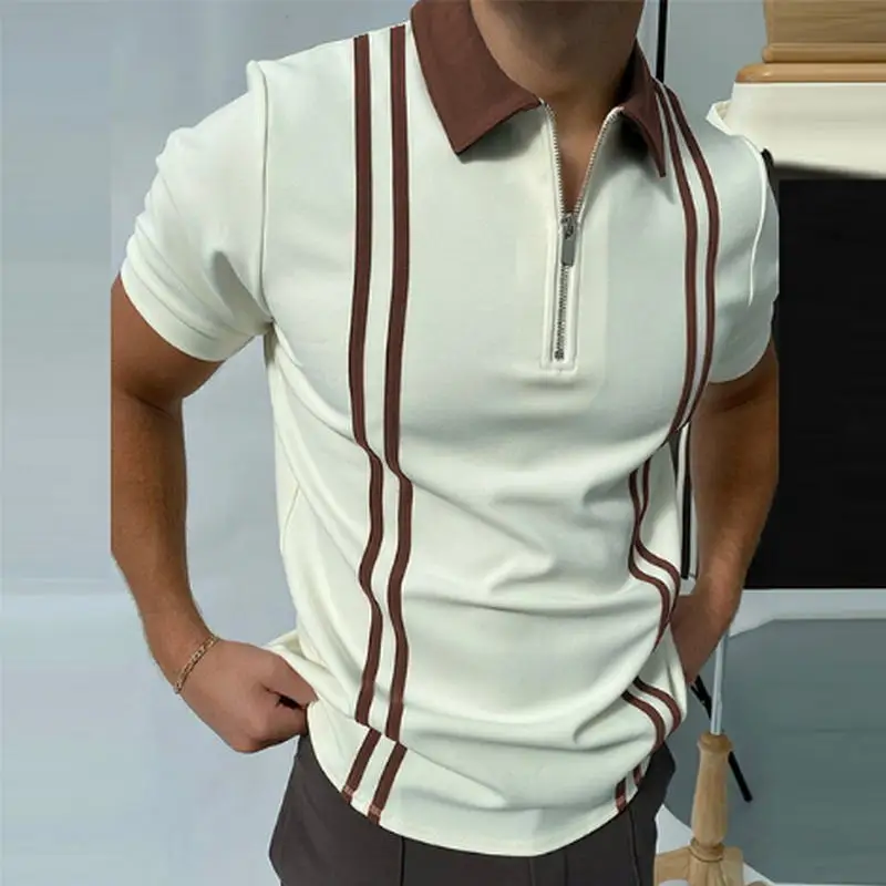 

Мужская рубашка-поло с коротким рукавом, в полоску
