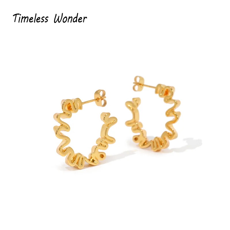 

Timeless Wonder Brass Folded Geo Swirl Hoop Earrings for Women Designer Jewelry Punk Gothic Luxury Brand Sweet Top Rare 6356