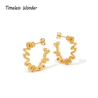 timeless wonder brass folded geo swirl hoop earrings for women designer jewelry punk gothic luxury brand sweet top rare 6356
