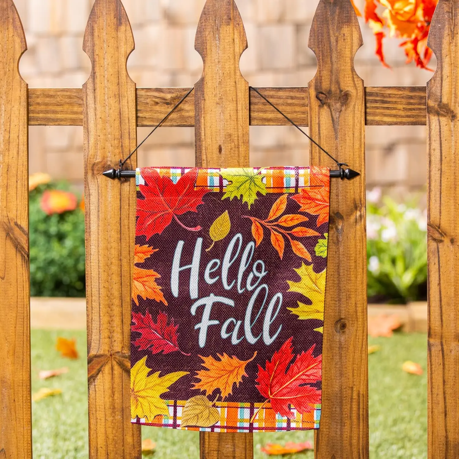 Вечнозеленый флаг в клетку Hello Fall Garden Текстурированная замша Добро пожаловать