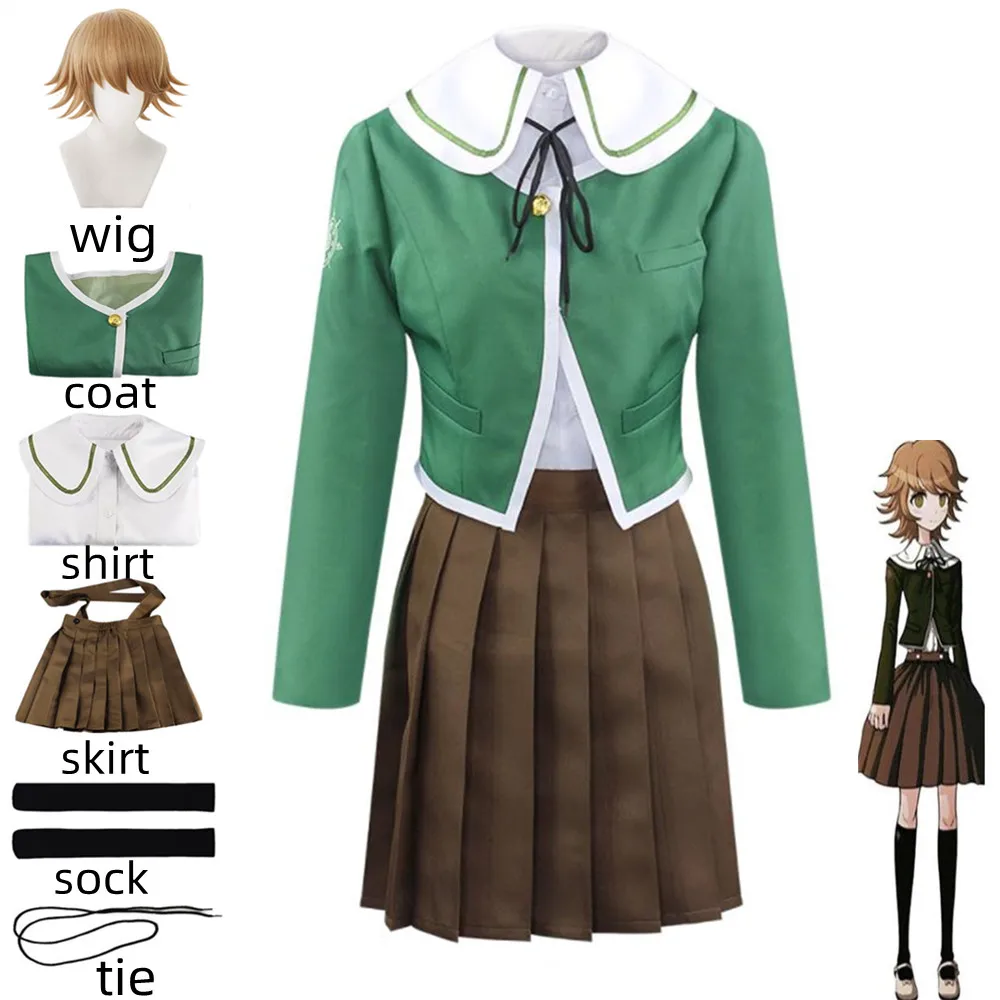 Chihiro Fujisaki Danganronpa аниме косплей костюм рубашка пальто ремень платье парик мужской