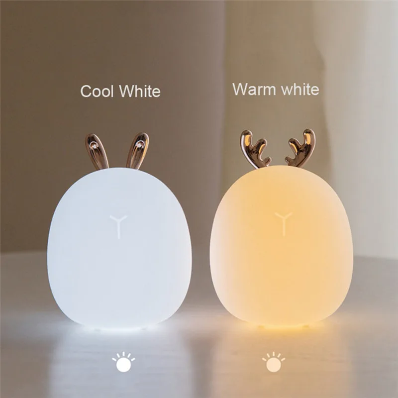 Silicone Touch Sensor LED Night Light For Children Baby Kids Colors 2 Modes Rabbit Deer USB Rechargeable Night Lamp