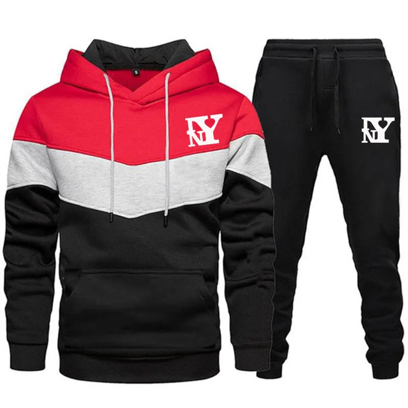 

I Heart New York Print Sport Suits for Men Spring Autumn Splicing Hoodies and Sweatpants Outdoor Hooded Sweatshirts Tracksuits