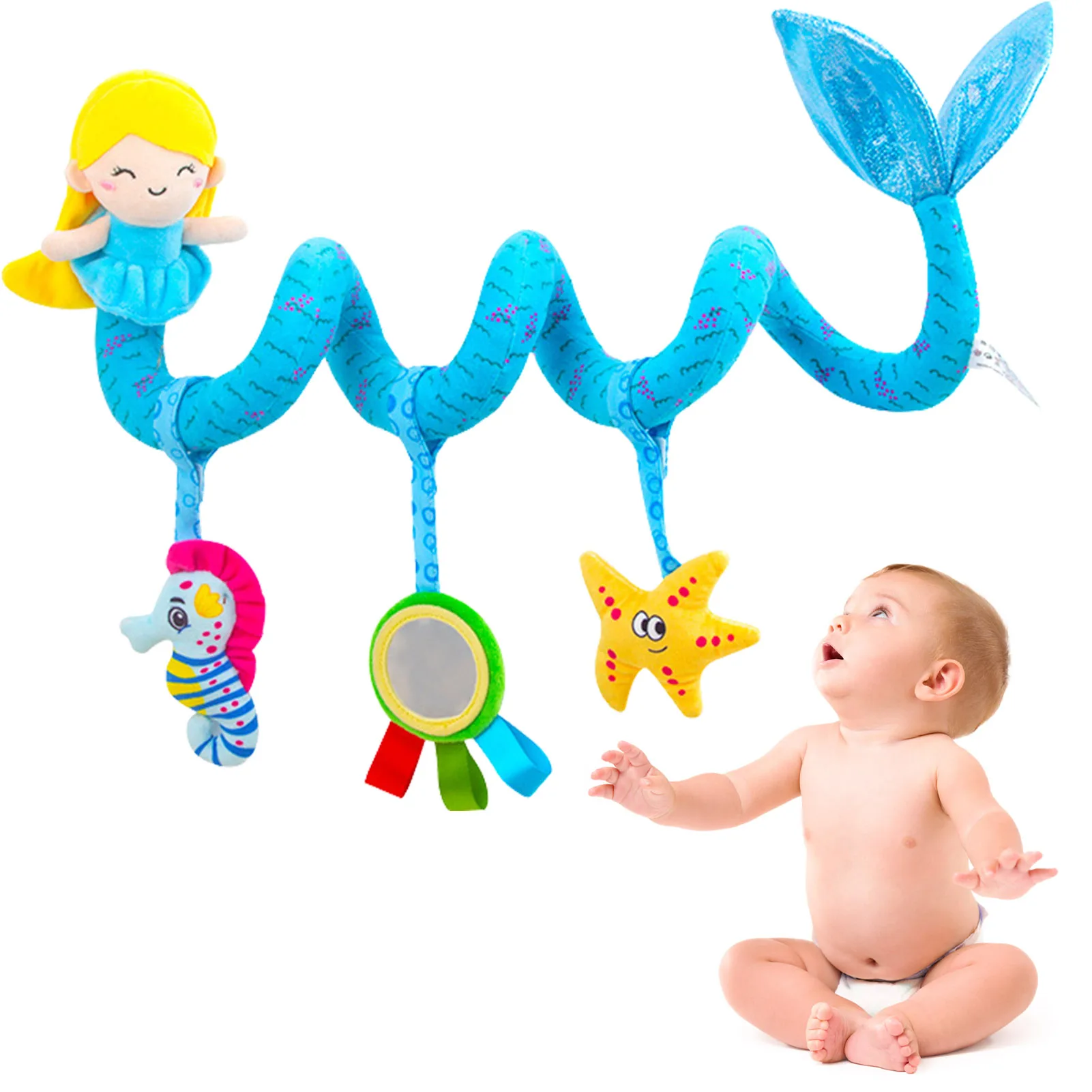 

Baby Stroller Toys Crib Toys Baby Pram Crib Cute Mermaid Design Activity Spiral Plush Toys Activity Spiral Plush Toys Stroller