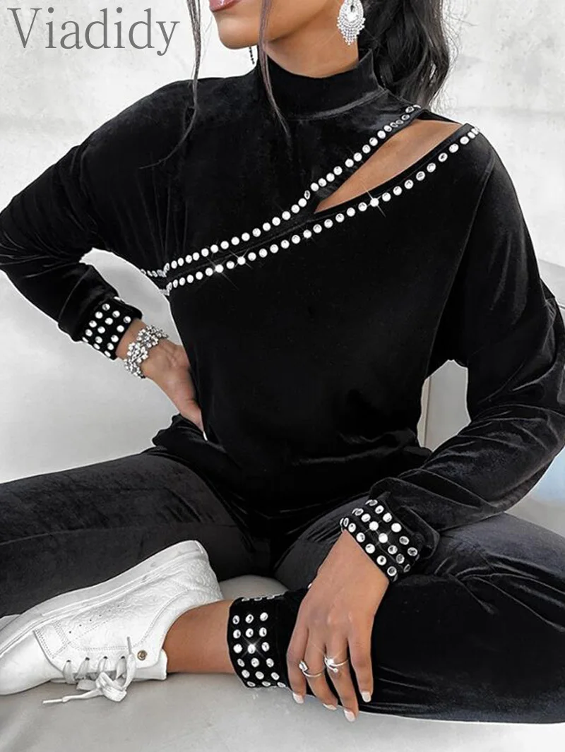 Женский Повседневный однотонный комплект из 2 предметов Топ с длинным рукавом и