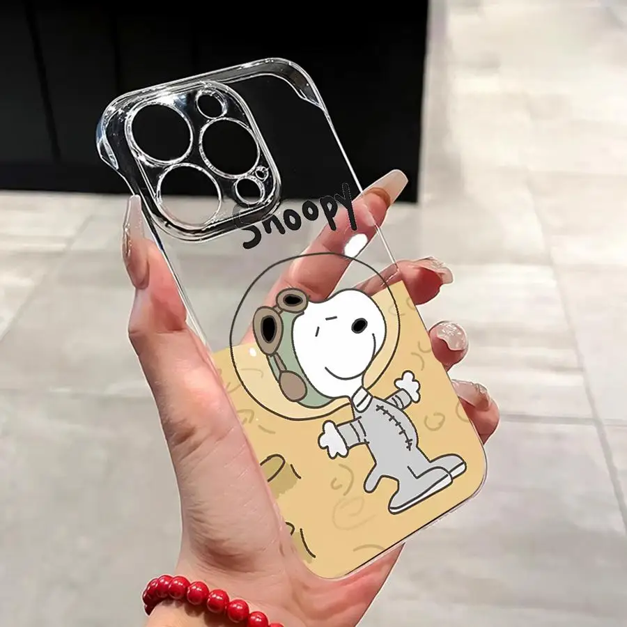 S-Sn-oopys Space Cute Phone Case for Apple iPhone 14 16 Plus 13 15ProMax 11 Pro 14Pro 12Pro Soft Cover Luxury