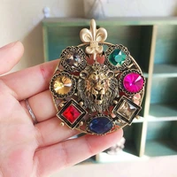 crystal lion brooches for women round king style pin animal fashiopn jewelry winter coat jacket accessories party