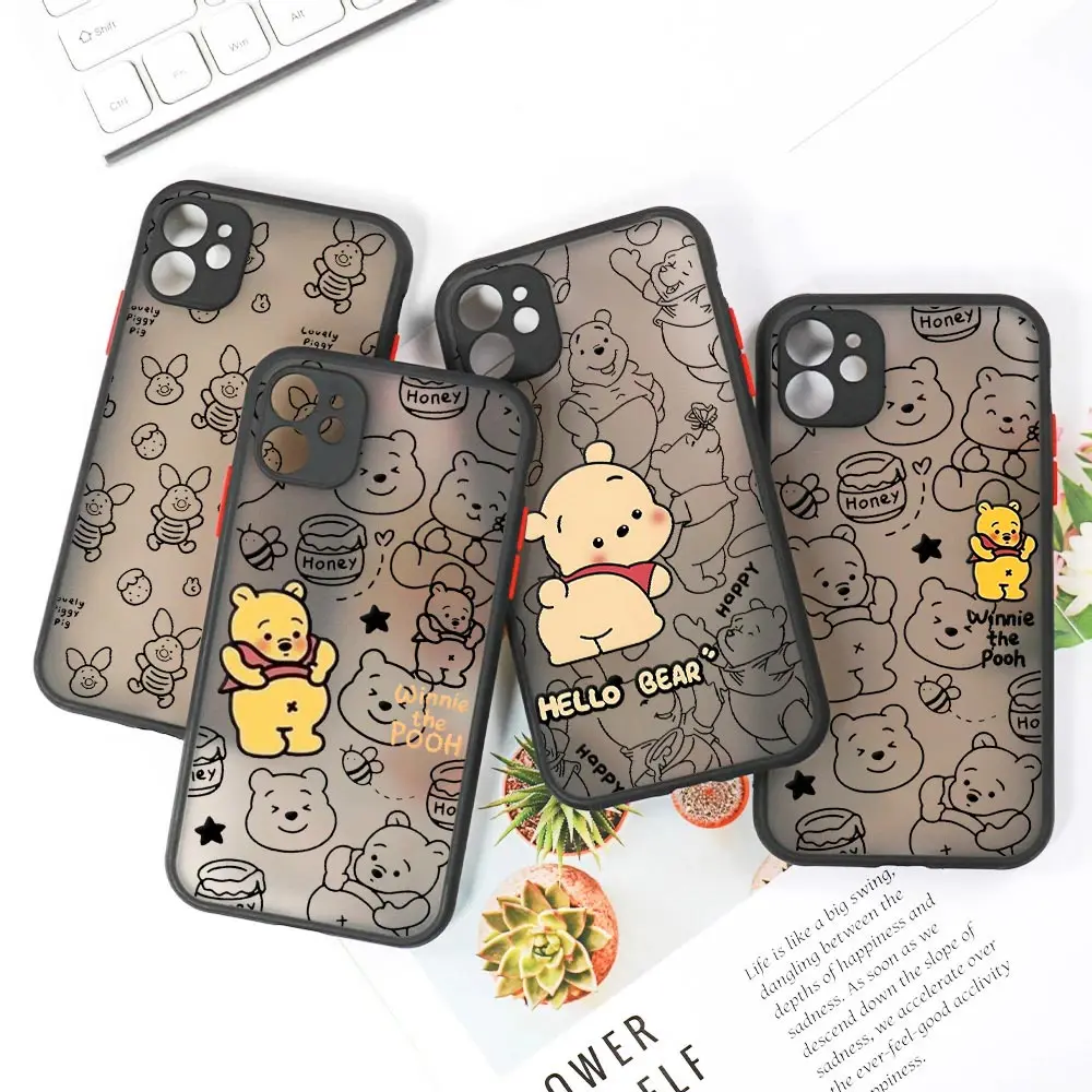 Фото Милый матовый чехол с Винни-Пухом для iPhone 17E 17 16 16E 15 14 13 12 11 Pro Max 17Air 7 8 Plus XR XS, противоударный защитный чехол-броня №2
