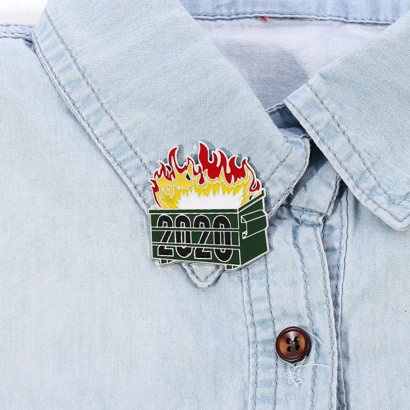 

Dumpster Fire Jewelry Creative Enamel Pin Cartoon New Year Gift Lapel Pins Women's Brooch Badges Friends Christmas Fashion
