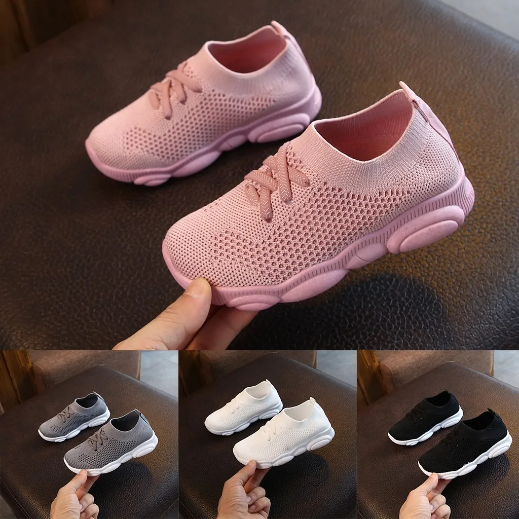 

New Baby Sneakers 2020 Fashion Children Flat Shoes Infant Kids Baby Girls Boys Solid Stretch Mesh Sport Run Sneakers Shoes