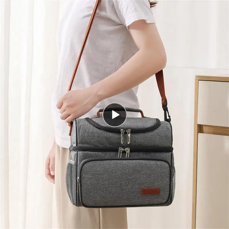 

Storage Supplies Oxford Cloth Lunch Bag Thickening And Increasing Large Capacity Picnic Bag Grey Easy To Carry Outdoor Supplies