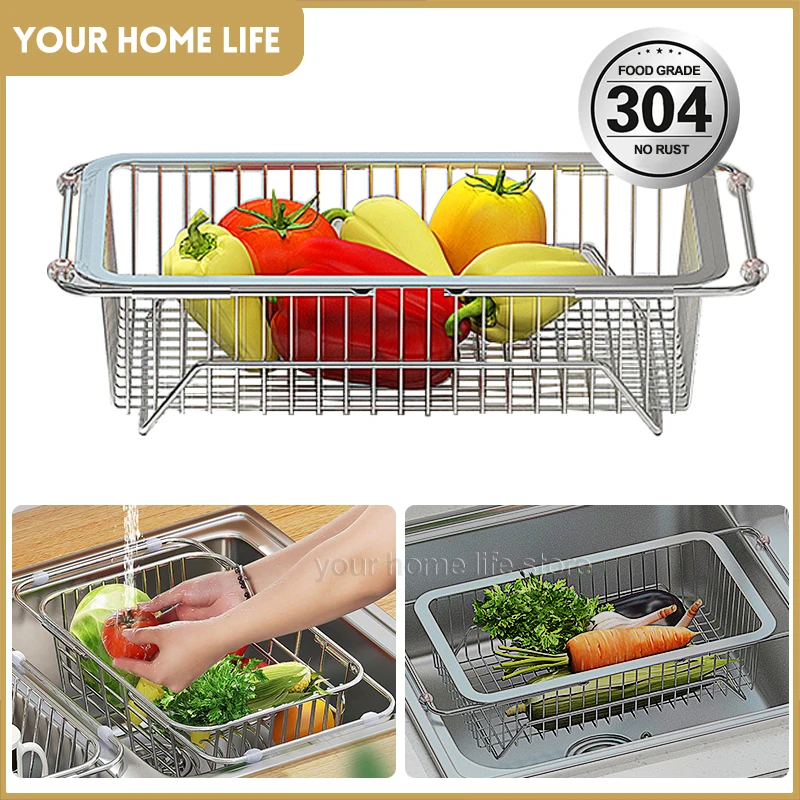 

Over the Sink Drain Strainer basket storage for kitchen expandable dish drying rack 304steel,Cups Vegetables Drying tool Kitchen