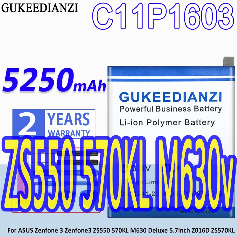 

GUKEEDIANZI Battery C11P1603 5250mAh For ASUS Zenfone 3 Zenfone3 ZS550 570KL M630 Deluxe 5.7inch Z016D ZS570KL