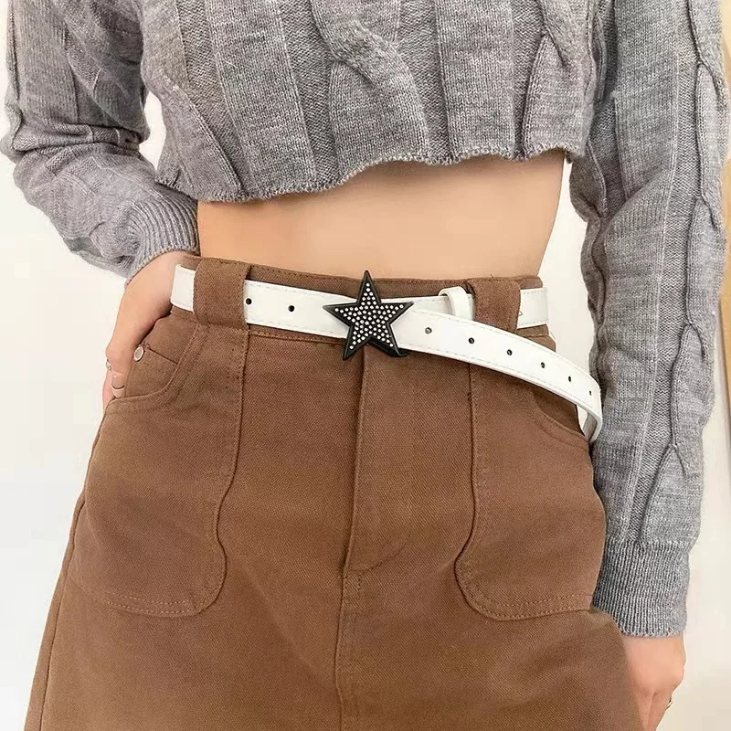 Women's Belt Five Pointed Star Buckle Korean Student Fashion Korean Style Trendy Decorative Belt