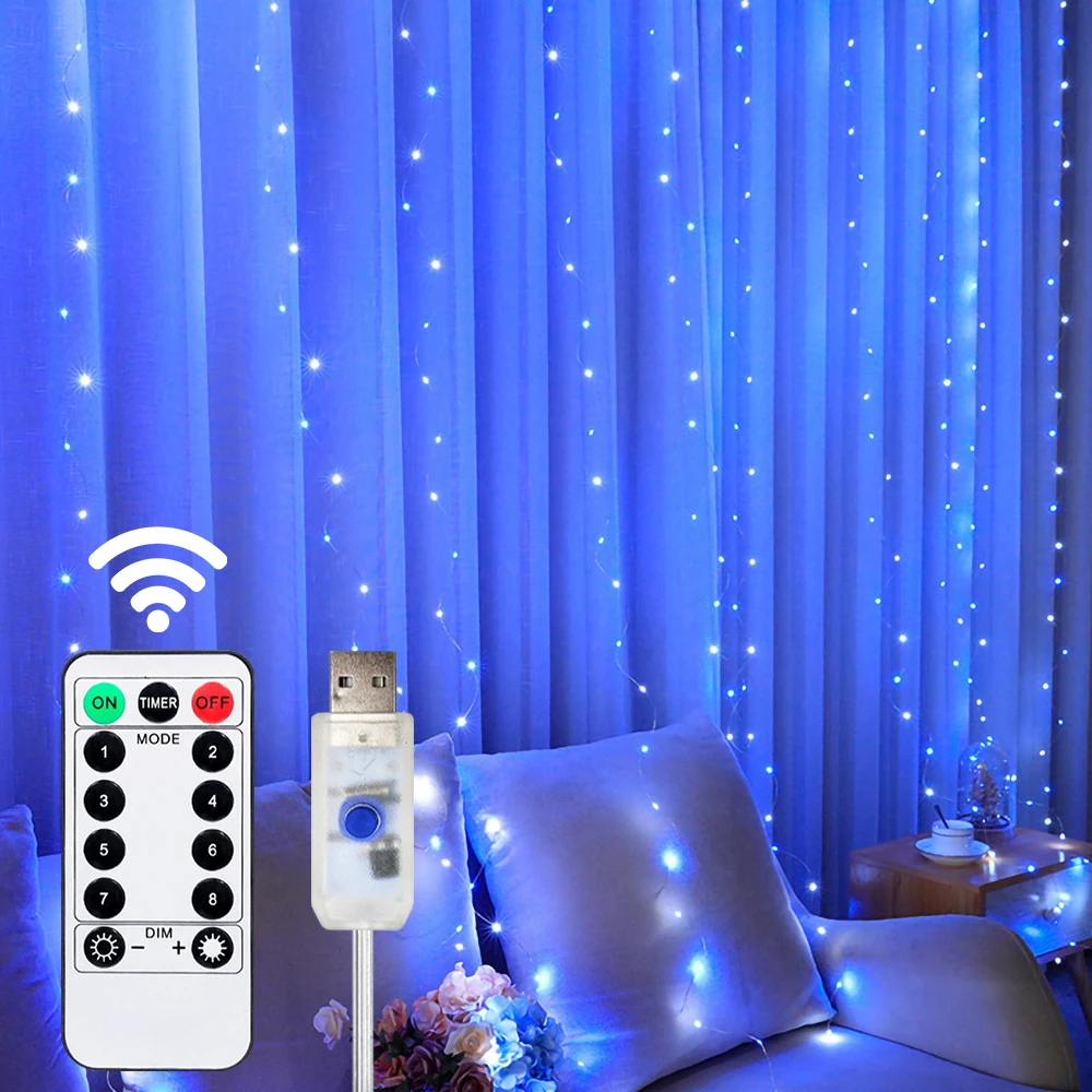 3M LED Window Curtain Lights Remote Control 8 Modes Garland for Christmas Wedding Party Holidays Bedroom Decoration Nightlights