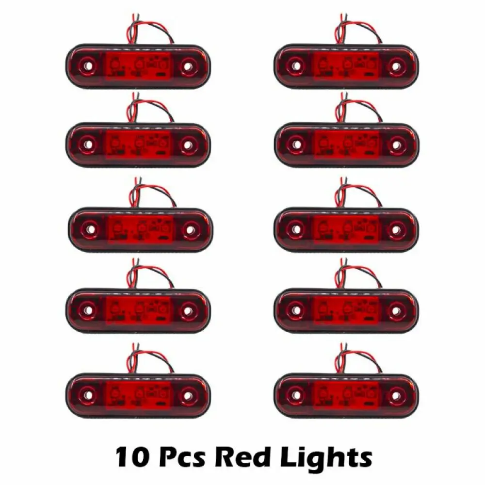 

10pcs 12V 24V 3 LED Car External Side Marker Warning Light Oval Clearance Indicator Signal Brake Trailer Truck Truck Lorry Red