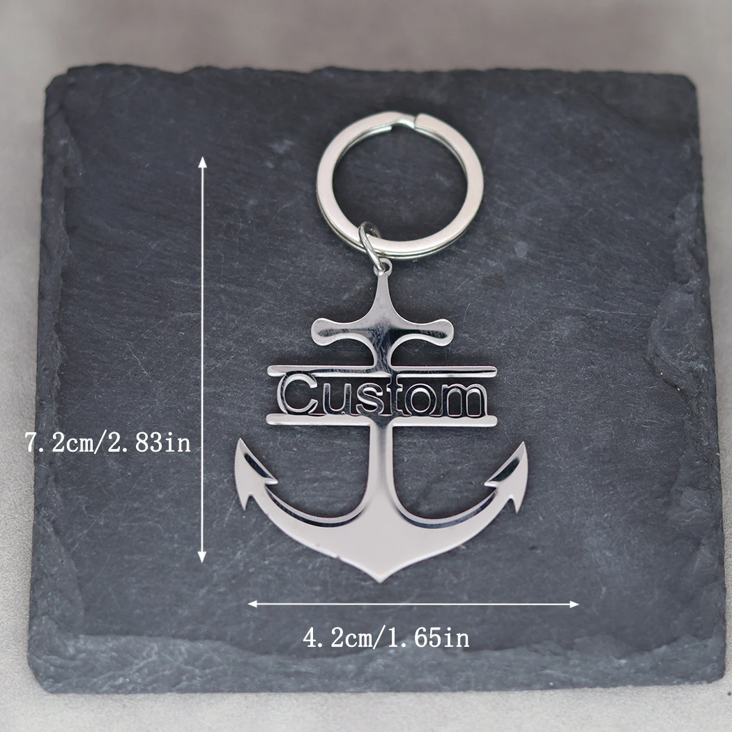Stainless Steel Custom Name Boat Anchor Keychain For Men Keyring Customized Pendant Key Ring Personalized Jewelry Birthday Gift