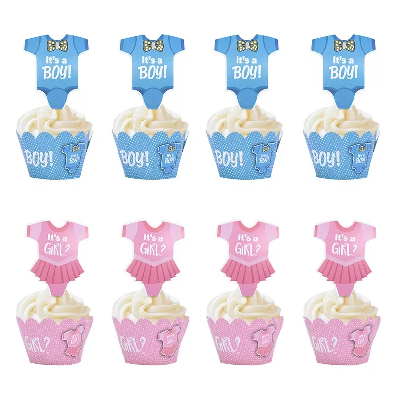 

24Pcs Baby Shower Decoration Cupcake Wrapper with Topper Gender Reveal Party Supplies Baby Shower Girl Kids Birthday Decorations