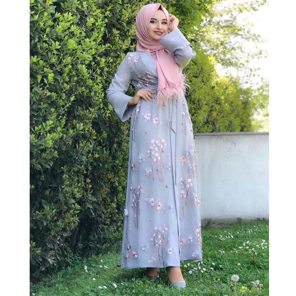 

Dubai Muslim Women Abaya Luxury 3D Flower Embroidery Long Dress Arab Jilbab Open Kimono Kaftan Party Robe Turkish Middle East