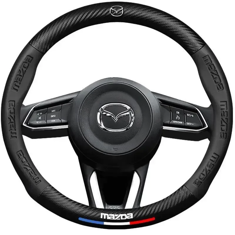 Для Mazda 2 3 5 6 CX-4 CX-5 CX-7 CX-8 CX-30 CX-50 MX5 Miata RX-7 RX-8 Axela Atenza Автомобильный кожаный чехол на руль из углеродного волокна (art.: 3920cf53df7f2) - 3920cf53df7f2