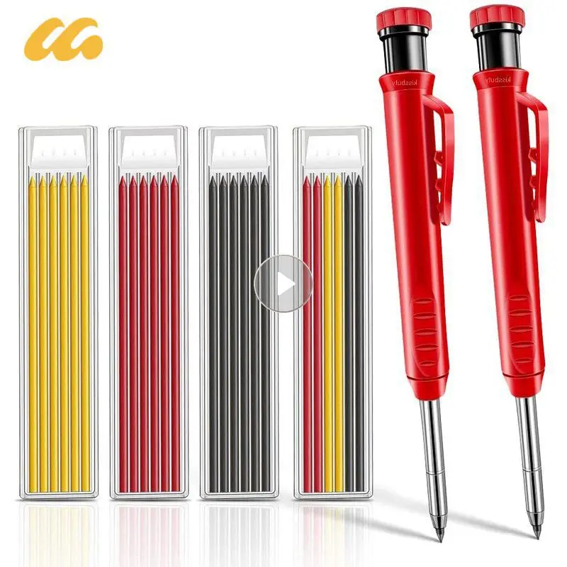 Solid Carpenter Pencil Set Built-in Sharpener With 6 Refill Leads Mechanical Pencil Marking Tool Kit For Woodworking Architect