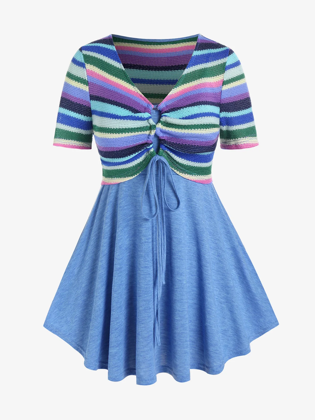 

Rosegal размера плюс полосатый вязаный Топ со шнуровкой и однотонный топ на бретельках Y2K комплект топов с разноцветными блоками Туника 2 предм...