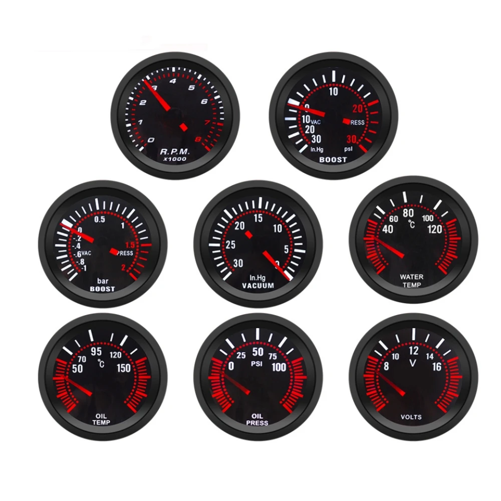 2′′ 52 мм Тахометр RPM Boost Gauge PSI/BAR Вакуум Температура воды масла Вольтметр давления