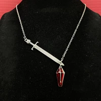 punk goth gothic pendant cross bloody red enamel coffin necklace