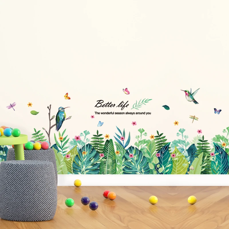 

[SHIJUEHEZI] Creative Plant Leaves Wall Sticker DIY Green Grass Birds Wall Decals for Living Room Kids Bedroom Home Decoration