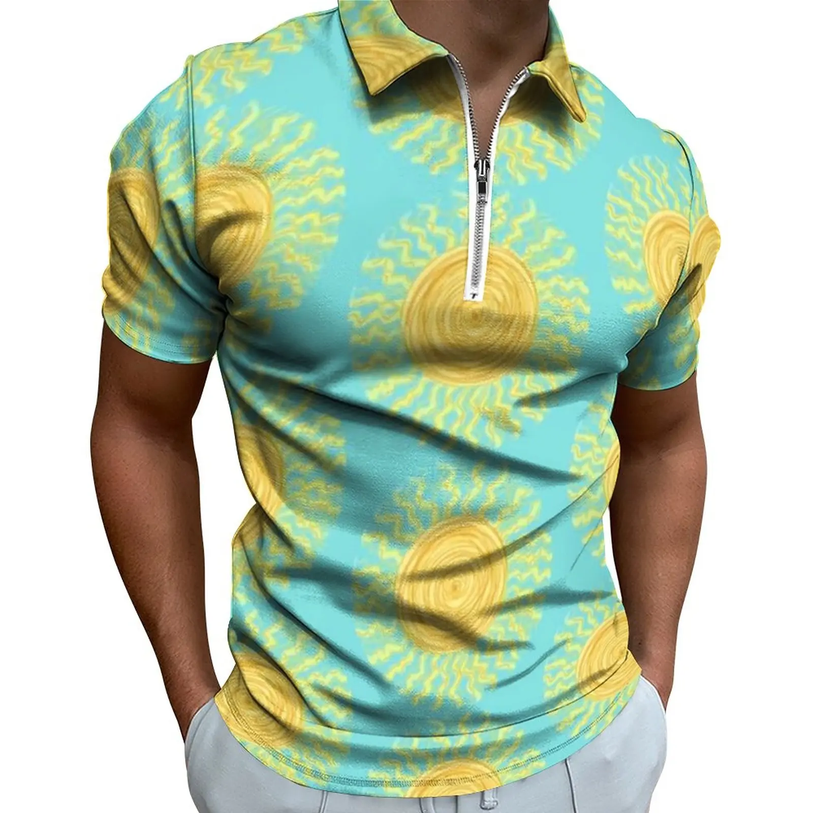 

Футболка-поло Y2K мужская с абстрактным принтом солнца, Повседневная рубашка с графическим принтом, на молнии, 4XL, 5XL, 6XL