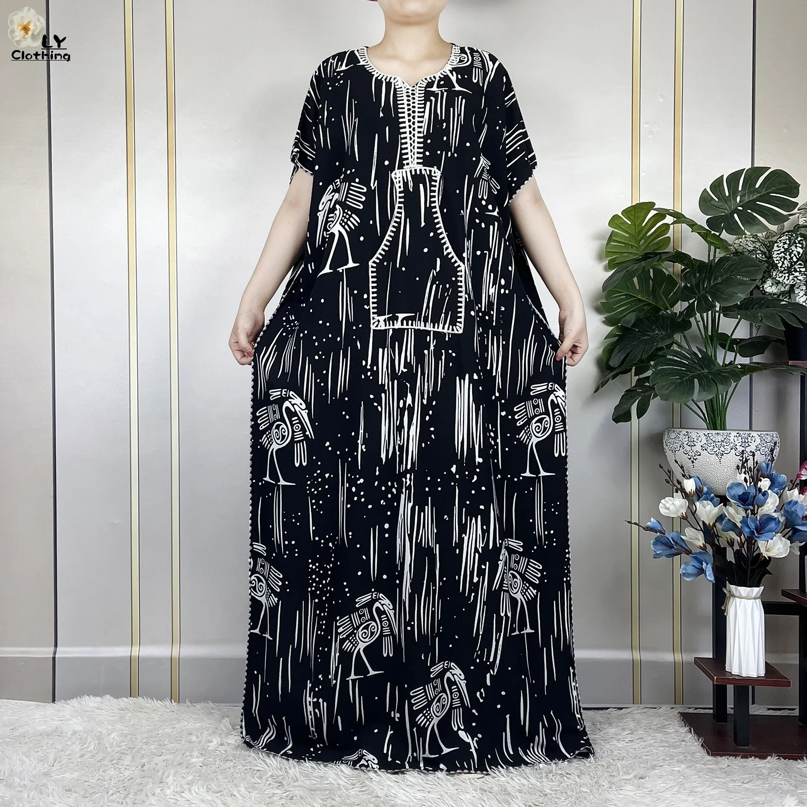 Новинка 2023 африканская абайя модное свободное платье с коротким рукавом кафтан