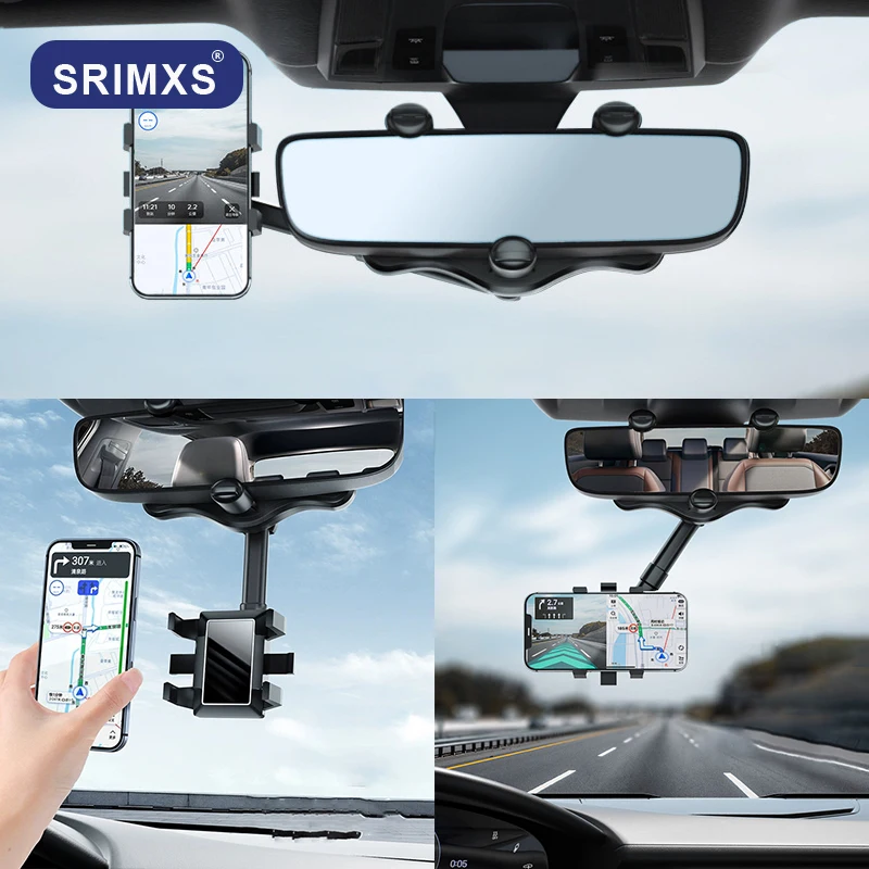 

Rearview Mirror Phone Holder for Car Mount Phone and Gps Holder Universal Rotating Adjustable Telescopic 360° Car Phone Device