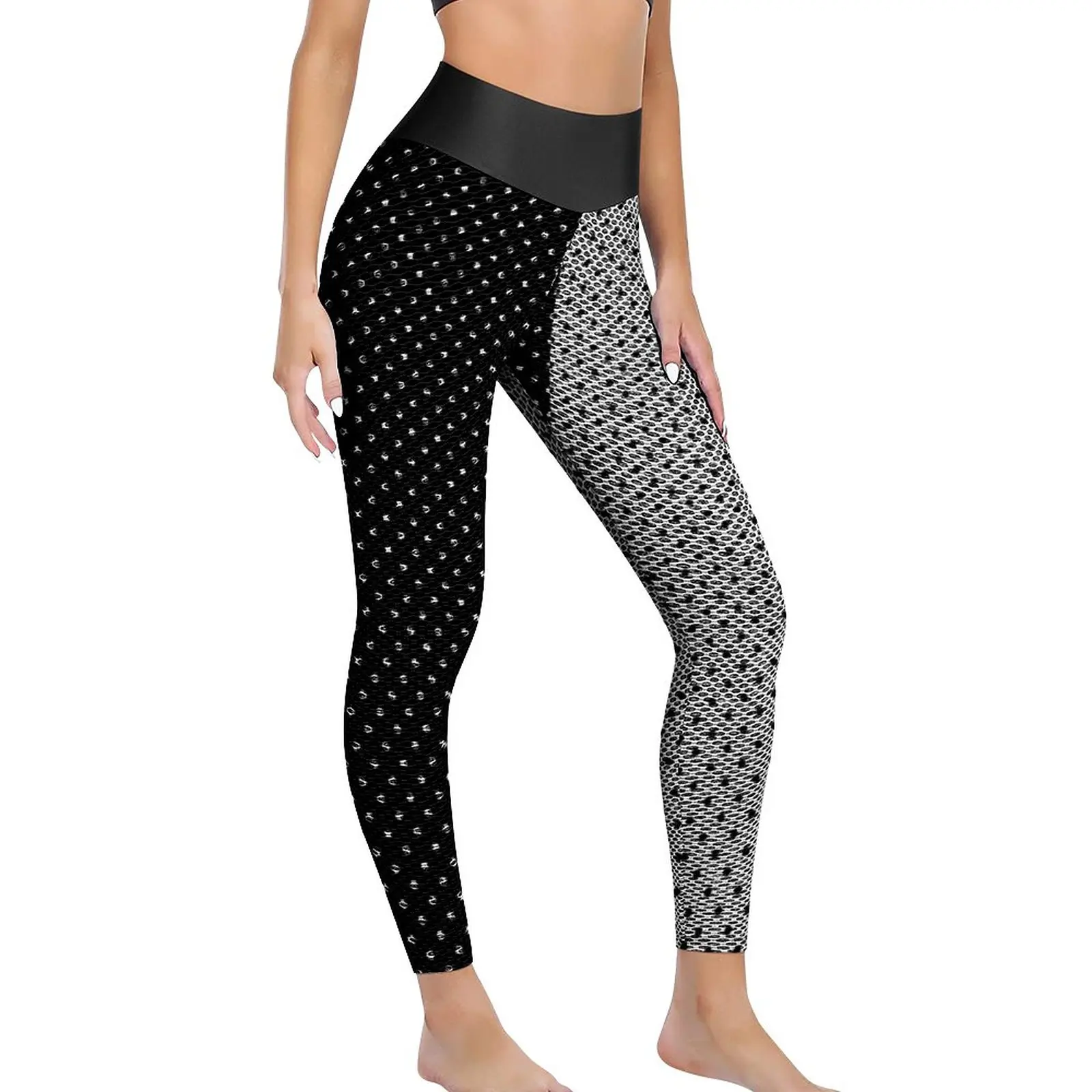 

Black And White Two Tone Yoga Pants Sexy Retro Polka Dot Design Leggings Push Up Fitness Running Leggins Seamless Sport Legging