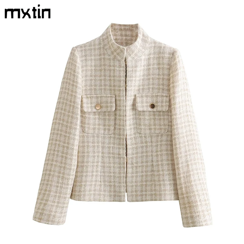 

Women's Jacket Autumn Vintage Tweed Blazers Coats Fashion Long Sleeve New in Outerwears Suit Female New in Outerwears Clothing