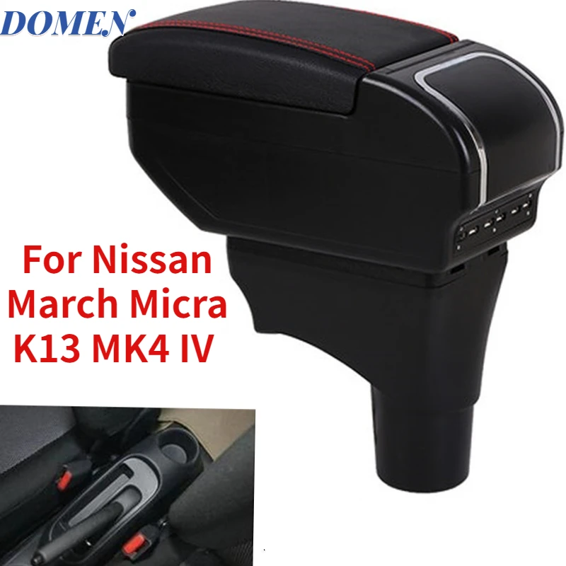 

New For Nissan March Micra K13 MK4 IV armrest box central Store content Storage box with cup holder ashtray 9USB interface