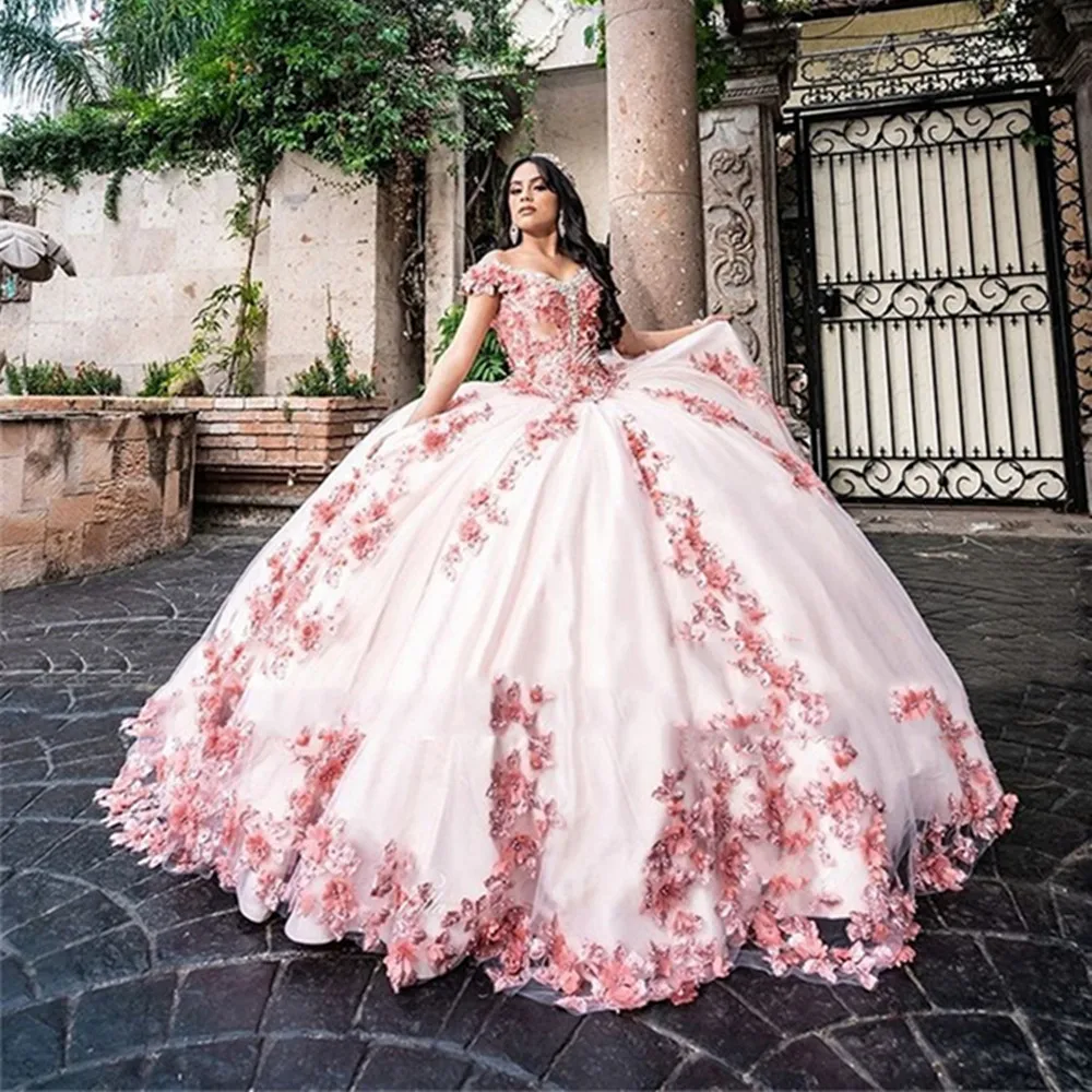 

2022 Off The Shoulder Sweetheart Quinceanera Dresses Tulle Appleques Beading Prom Dress For Women Evening Ball Gown Dress