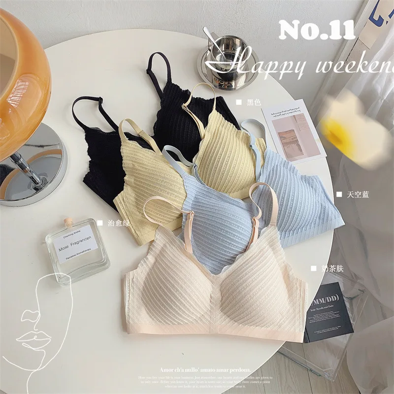 Breathable Lace Dot Small Breast Push up Push up Wireless Bra Sweet Comfortable Thin Seamless Underwear for Women bra women