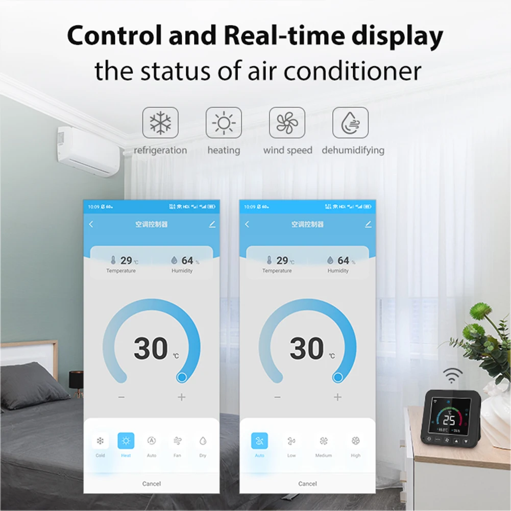 

Tuya Air Conditioner Thermostat LCD Display Screen 2.4GHz WiFi Wireless Controller Type-C USB Smart Wireless Thermostat for Home