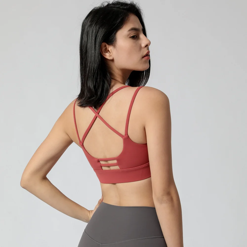 

Solid Color Fitness Bra Tight Sports Crop Top Women Gym Bralette Corset Push Up Cross Back To Gather Skim Comprehensive Training