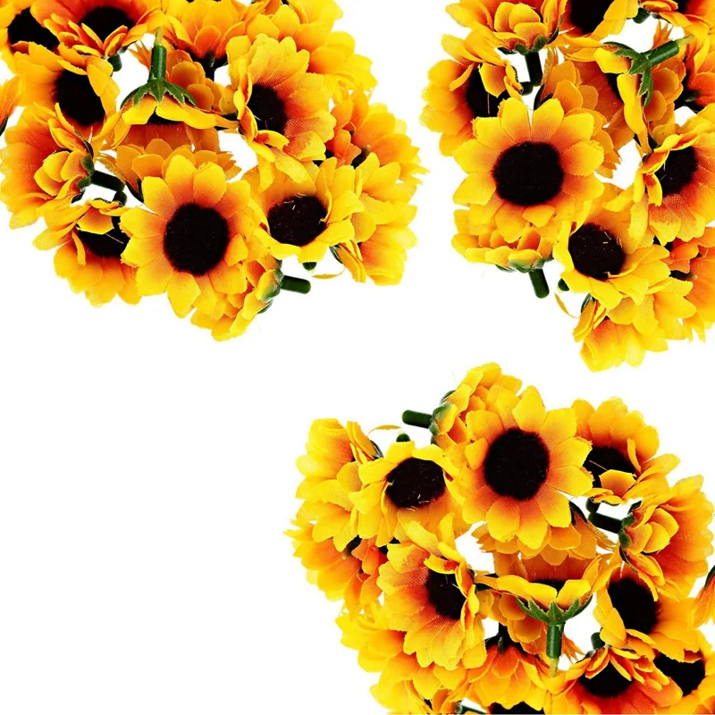 

300 Pcs Artificial Sunflower Little Daisy Gerbera Flower Heads For Wedding Party Decor (Yellow&Coffee)