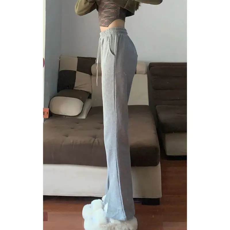 Штаны для отдыха 150 см девочек с микро-подолом и разрезом женские прямые узкие