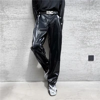 2022 british style net trend personality streetwear bright pu leather trousers side tight waist loose casual pants mens s 2xl