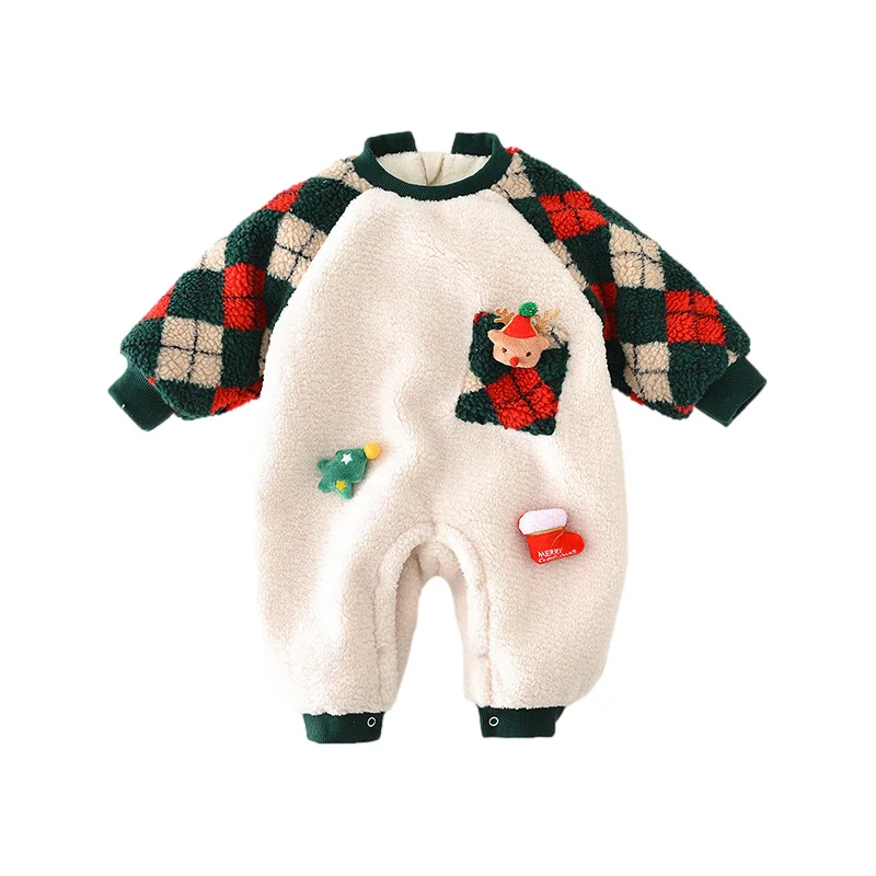 

Baby Girl Christmas Clothes Cartoon Elk Winter Jumpsuit for Boys Thickened Fleece Kids Romper Toddler Infant Happy New Year Gift