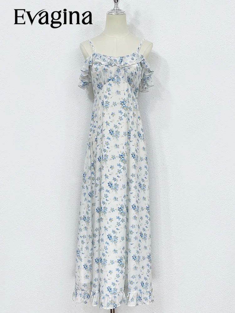 

Evagina летнее вискозное платье в японском стиле с цветочным принтом съедобное дерево гриб с высокой талией белое длинное платье на бретелях