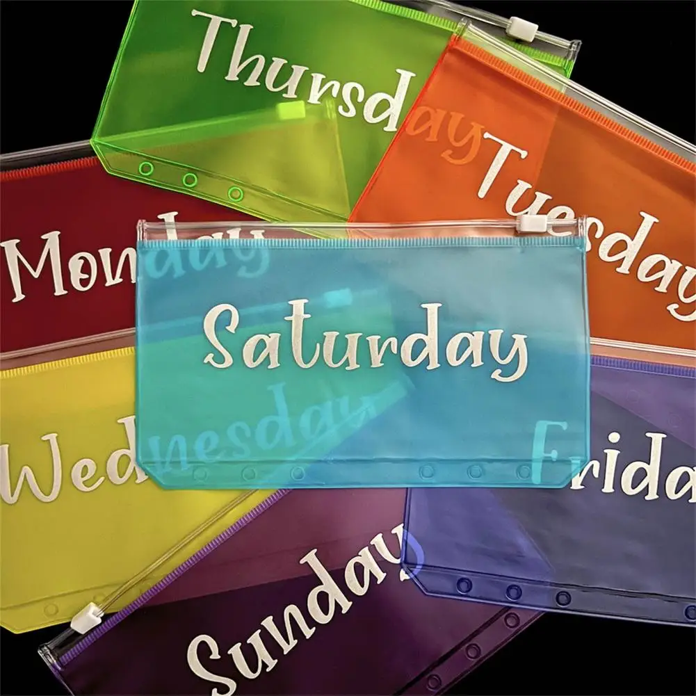 

Rainbow Zipper Bag Useful Easily Carry PVC Weekly Cash Planner Binder Pockets Office Supplies