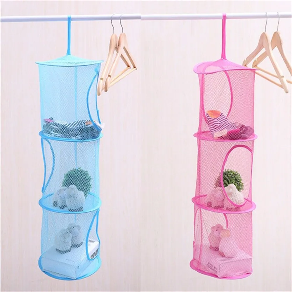 

3 Layers Breathable Folding Basket Bathroom Organizer Wardrobe Cabinet Cloth Underwear Drying Storage Cage Hanging Net Bag