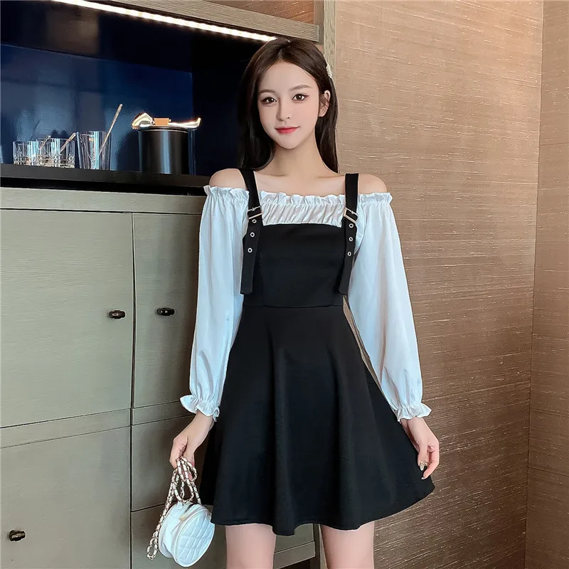 

Women One Piece Casual Dress Spring New Office Lady Korea French Style Solid Long Sleeve High Waist Zipper Dresses