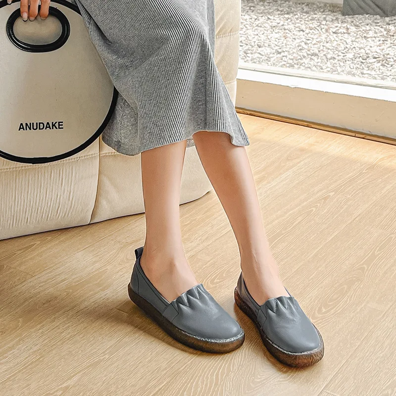 Sneakers Women's First Layer Cowhide 2023New Casual Lazy Work Comfort Work Shoes Handmade Sneakers Loafers Platform Shoes  Women