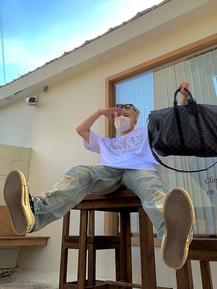 Fashion Men's Jeans Men's Pants High Street Ripped Loose Jeans Korean Fashion Streetwear Y2k Clothes Brand Jeans Jeans Aestethic