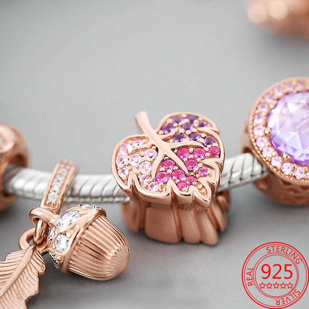 Классический браслет из стерлингового серебра 925 пробы розовое золото сердце